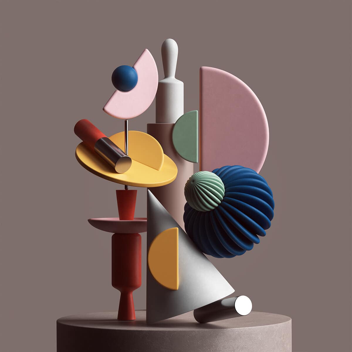 Chasse à réaliser : composition sculpturale de formes 3D aux matériaux contrastés